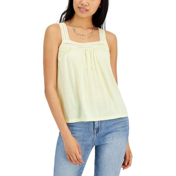 HIPPIE ROSE Juniors' XS Straight-Neck Yellow Crochet Knit Tank Top NWT - Picture 1 of 3